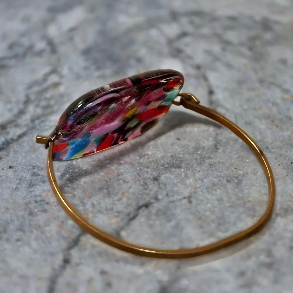 Millefiori Colorful Abstract Fuse Glass Hinge Bangle CuffBracelet Square Vintage - Picture 4 of 15